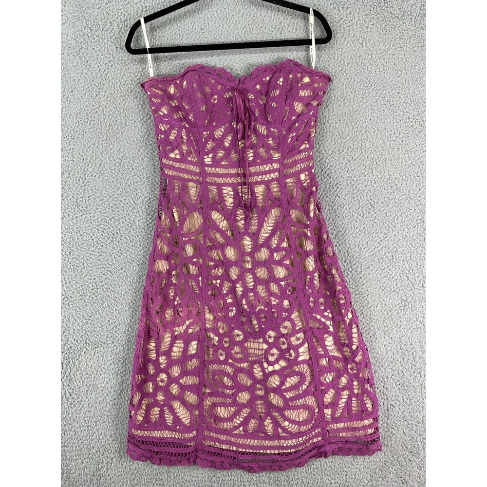 Betsey Johnson Dress Women 8 Purple Strapless Crochet Lace Satin Cocktail Party